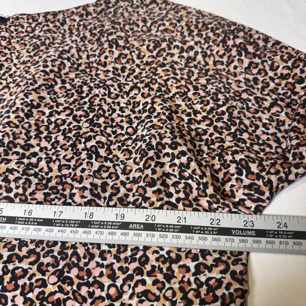 Ann Taylor LOFT Large Leopard Print Shift Dress Womens Brown Animal Long Sleeve - Picture 8 of 9